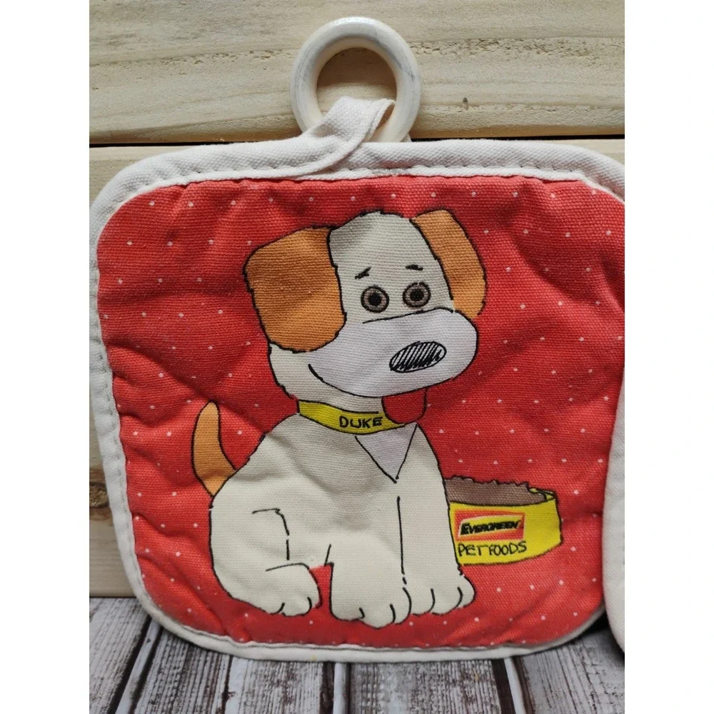 Duke The Dog Quilted Pot Holder Set Of 2 Red Polka Dot Advertising Evergreen Pet